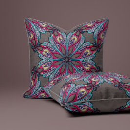 Almofada Flores Boho em Greige Quente