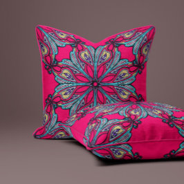 Almofada Flores Boho em Rosa Quente