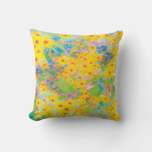 Almofada Flores bonito Amarelo e Vermelho com Turquesa