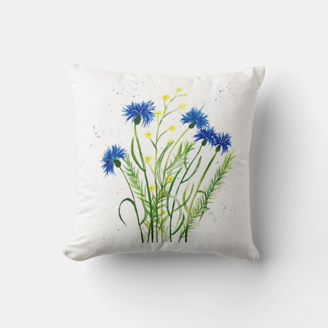 Almofada Flores bonito florais de flores azuis (Frente)
