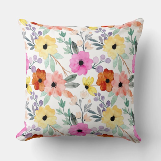 Almofada Flores Botânicas Florais Modernas De Aquarelas (Frente)
