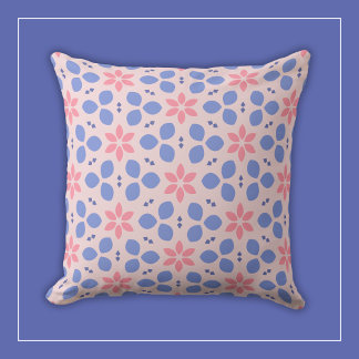 Almofada Flores Botânicas Rosa e Azul em Floral Feminino