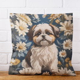 Almofada Flores Brancas de Margarida Cachorros Shih Tzu