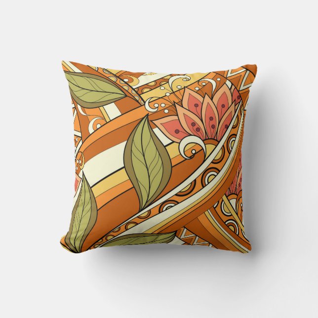 Almofada Flores Brancas Elegantes Laranja E Grelha (Frente)