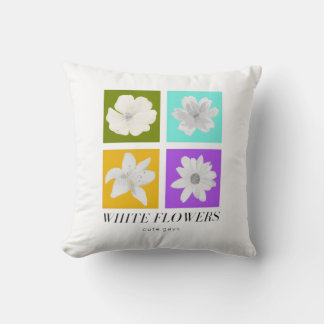 Almofada Flores Brancas Minimalistas Design Gráfico Arte Po