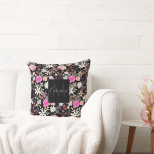 Almofada Flores Brancas Rosa-Rosa-Elegante Tinta Floral Boh