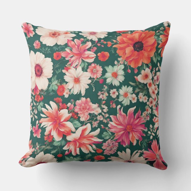 Almofada Flores Brancas Vibrantes, Vermelhas Rosa e Delicad (Frente)