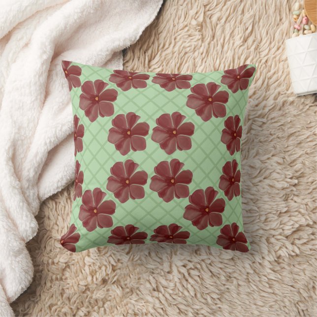 Almofada Flores burgundy elegantes em verde sálvia  (Cobertor)