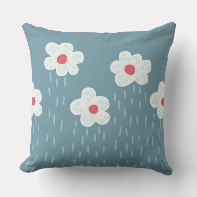 Almofada Flores Chovendo Espingarda Azul Azul Divertido (Frente)