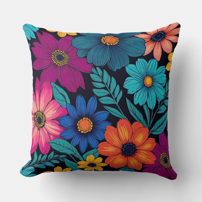 Almofada Flores Coloridas Brilhantes (Frente)