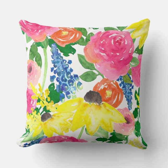 Almofada Flores contemporâneas de aquarela (Frente)