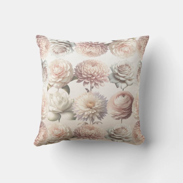 Almofada Flores Cor-de-rosa Cremoso Branco Floral  (Verso)