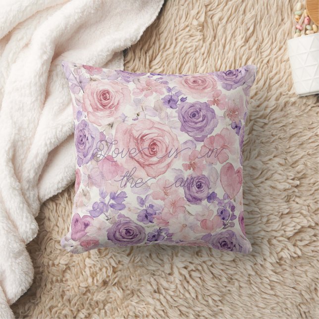 Almofada Flores Corações Amor Rosa Roxo Bege Ar (Cobertor)