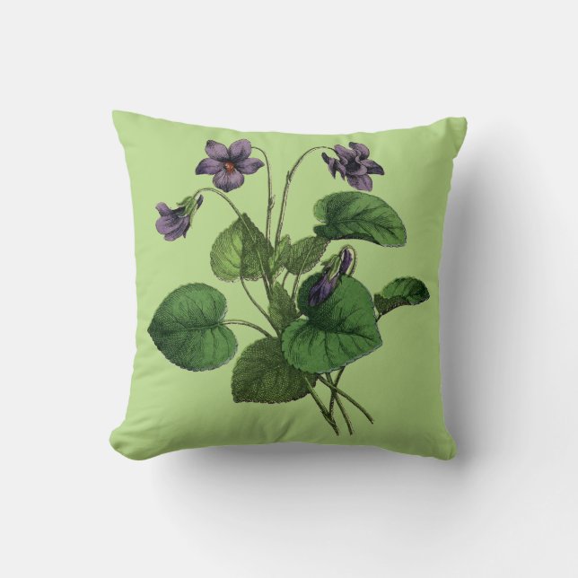 Almofada Flores da violeta doce em verde ou no branco (Frente)