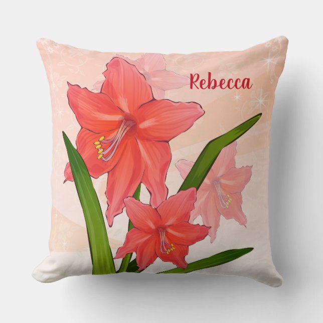 Almofada Flores de Amaryllis Vermelhas Personalizadas (Frente)