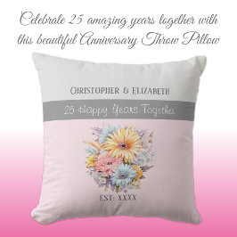 Almofada flores de aniversário de prata de 25 anos rosa