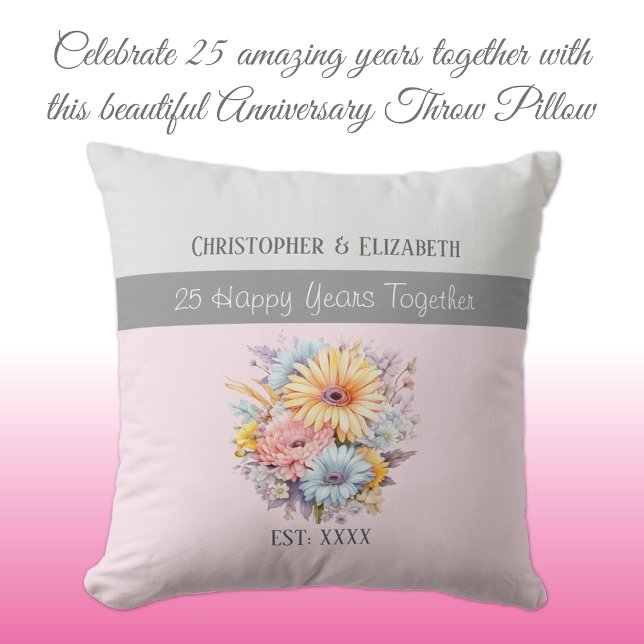 Almofada flores de aniversário de prata de 25 anos rosa (Criador carregado)