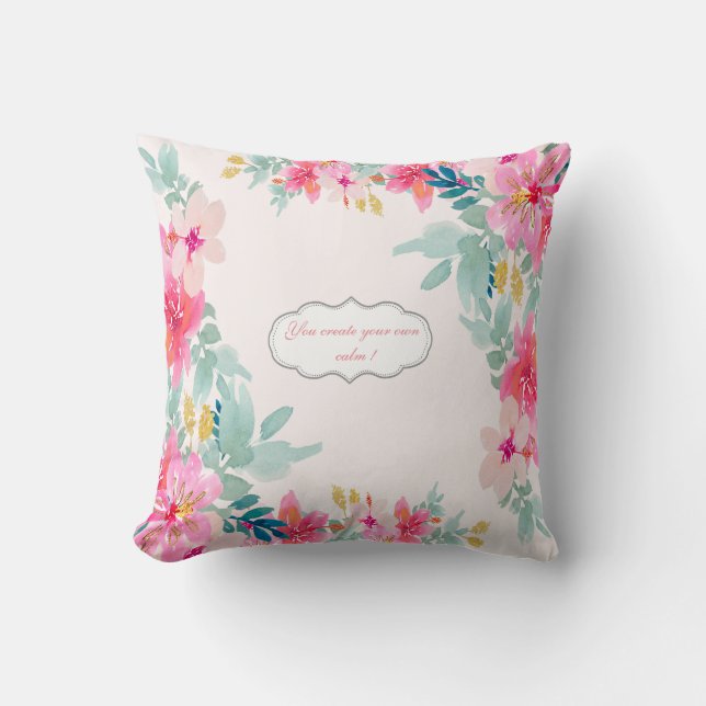 Almofada Flores de Aquarela Chic,Mensagem Motivacional (Frente)