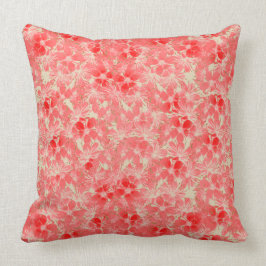 Almofada Flores de Aquarela em Pastel Vermelho e Rosa