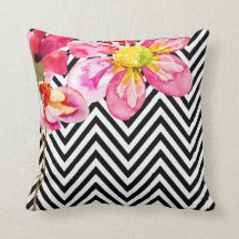 Flores De Aquarela Floral Chevron | preto & branco