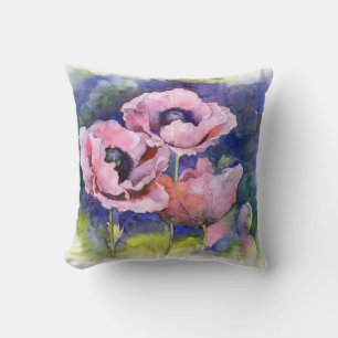 Almofada Flores de aquarela flores cor-de-rosa flores de il