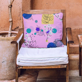 Almofada Flores de asbtrato amarelo-claro-azul moderno a ro