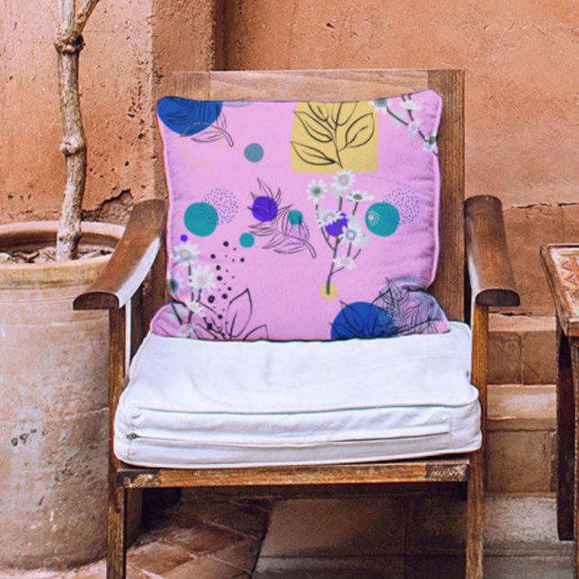 Almofada Flores de asbtrato amarelo-claro-azul moderno a ro (Criador carregado)