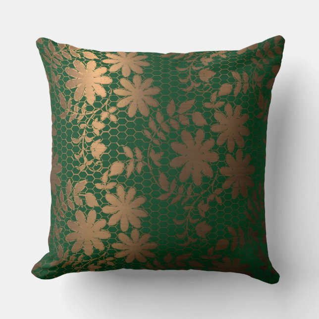 Almofada Flores de bronze elegantes em grelha hexagonal (Frente)