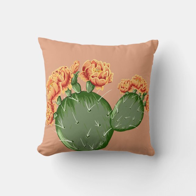 Almofada Flores De Cactus E Cactus Em Pera De Tendência (Frente)