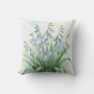 Almofada Flores de Campainha Azul Aquarela Botânica