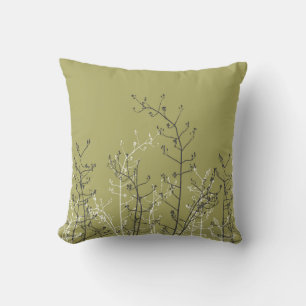 Almofada Flores de Cinzas Elegantes Modernas em Verde Azeit