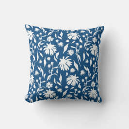 Almofada Flores de Cone Azul Elegante Branco Clássico Echin