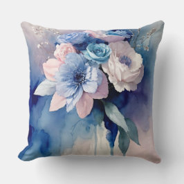 Almofada Flores de cor azul e rosa