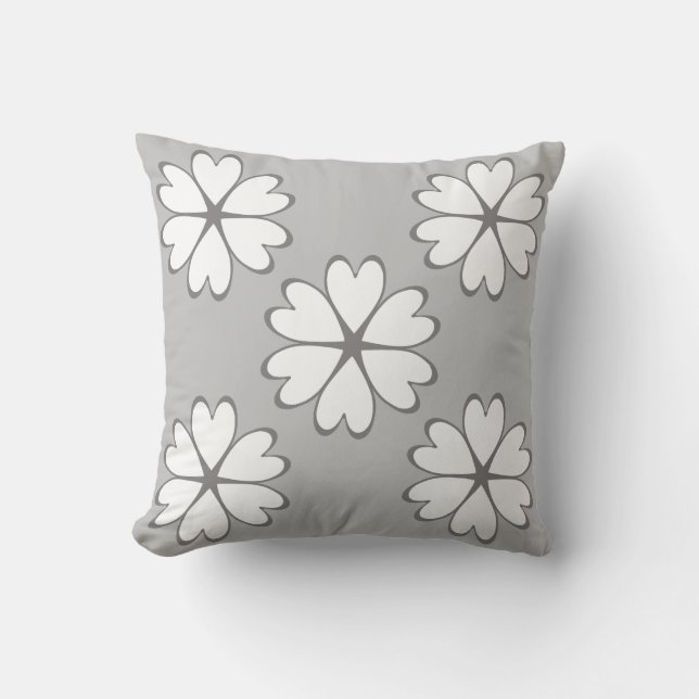 Almofada Flores de Coração Cinza e Branco Elegantes (Frente)