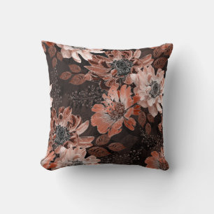 Almofada Flores de creme, teracote sobre fundo castanho esc