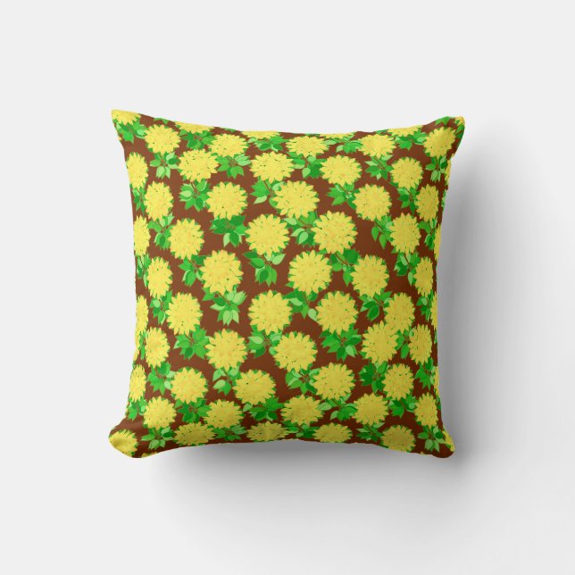Almofada Flores de dália em amarelo e chocolate (Frente)