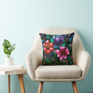 Almofada Flores De Flores, Florais, Azuis, Cor-De-Rosa, Qui