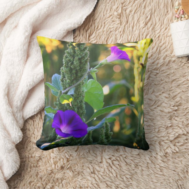 Almofada Flores de Glória da Manhã Roxa Selvagem (Cobertor)