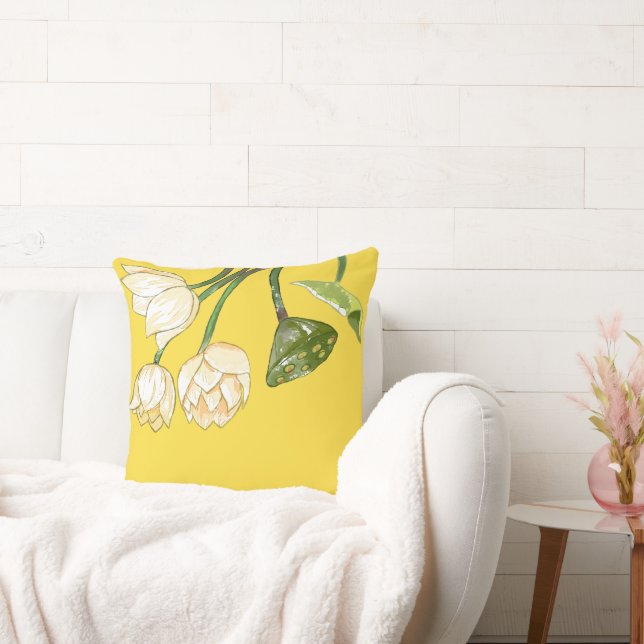 Almofada Flores de Lotus Amarelas Brilhantes Seedpod Simple (Sofá)