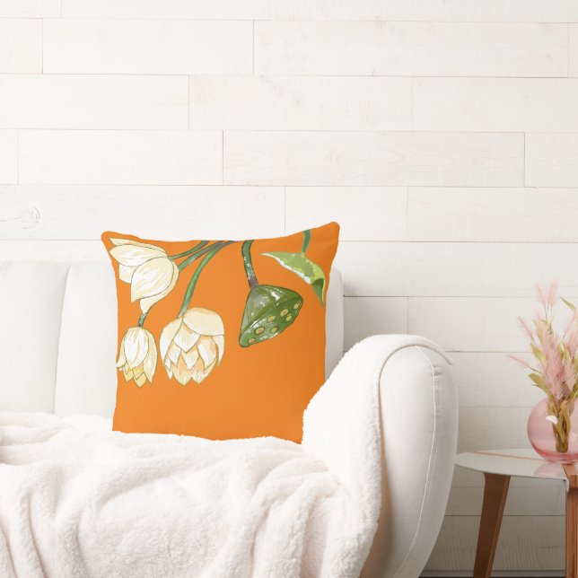 Almofada Flores De Lotus Amarelo Laranja Seedpod Simples (Sofá)