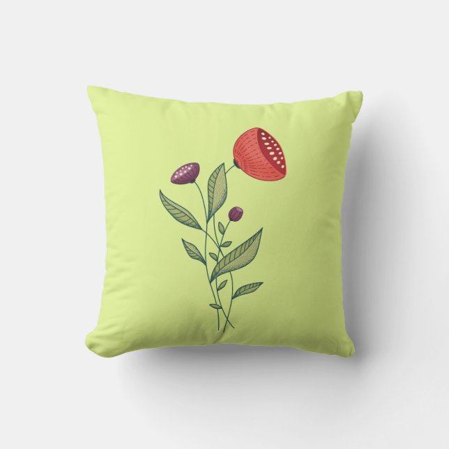 Almofada Flores de Mola Abstrato Arte de Linha Botânica (Frente)