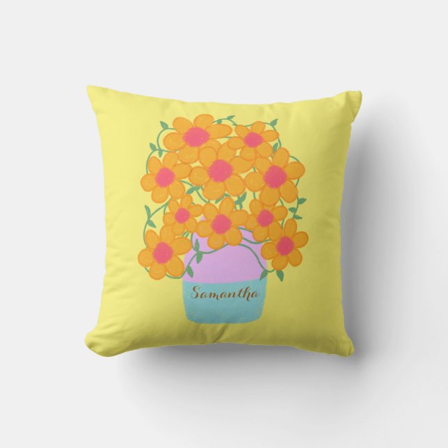 Almofada Flores De Mola Laranja E Rosa (Frente)