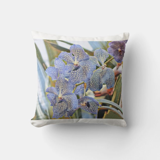 Almofada Flores de orquídea azul lavanda (Frente)