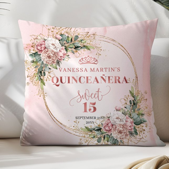 Almofada Flores de Ouro Rosa Vegetação Presente Perfeito Qu (Rose Gold Flowers Greenery Perfect Gift Quince Pillow)
