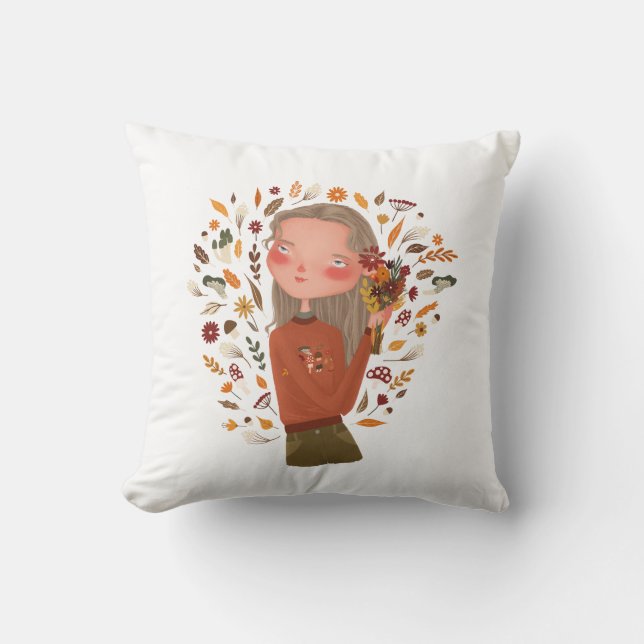 Almofada Flores de outono e Folhas de Desenho (Frente)