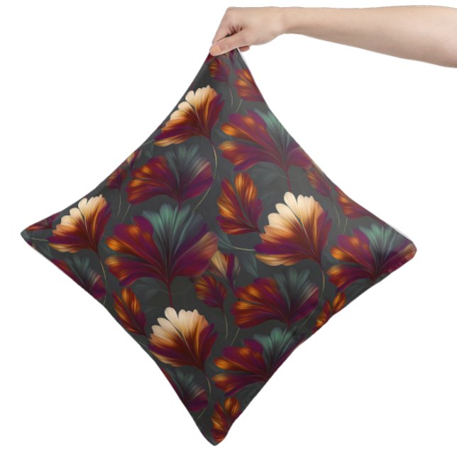 Almofada Flores de Outono em Laranja Queimada e Folhas Enfe (Rich fall florals in deep, warm hues bring a cozy farmhouse touch to your seasonal home decor.)