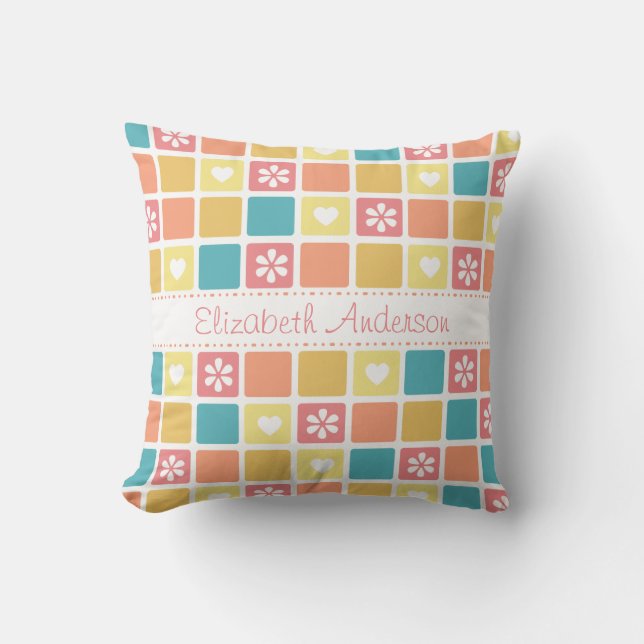 Almofada Flores de Padrões de Coração Girly Retro Daisy (Frente)