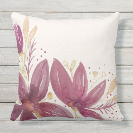 Almofada Flores de Paixão, Borgonha de Aquarela e Dourado