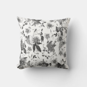 Almofada Flores de Paixão Branca de Cinzas Vintage Elegante