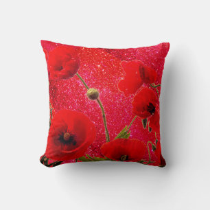 Almofada Flores De Papoila Vermelha Brilhante Glitter Glitt